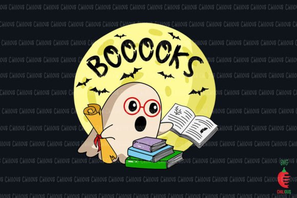 Boooks Moon Ghost Halloween Bookworm Graphics & Crafts